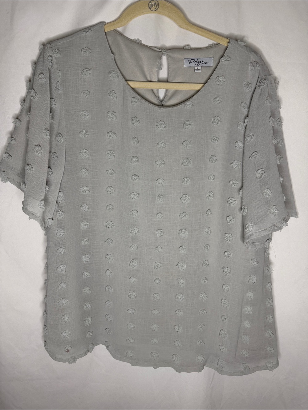 Polagram Light Gray Textured Dot Short Sleeve Blouse